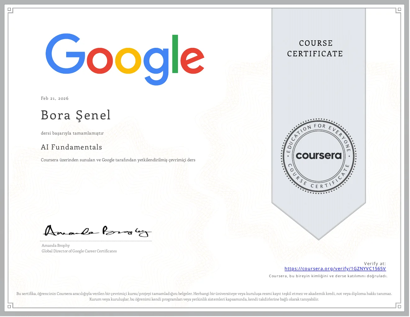 AI Fundamentals belgesi