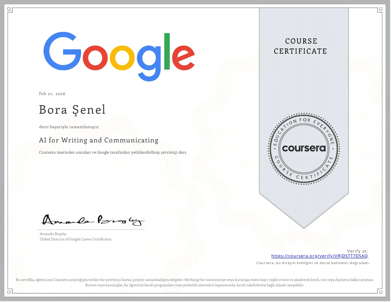 AI for Writing and Communicating belgesi